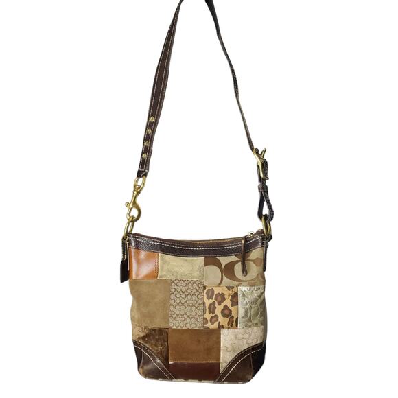 Y2k Coach F12840 Patchwork Signature Crossbody Canvas Leather Hobo Bag - Picture 2 of 15